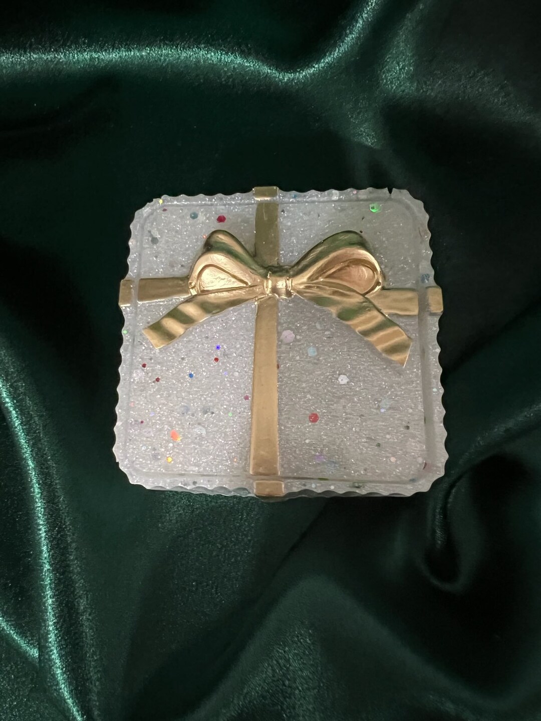 Trinket Box Jewelry Box Glittery White With Gold Bow Etsy