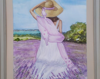 Lavendel Träume, Aquarell Malerei, handgemachtes Geschenk, Blumenfelder, Lavendel Kunst, Blumenstrauß, Wandkunst, wilde Natur, Lavendel und Grün