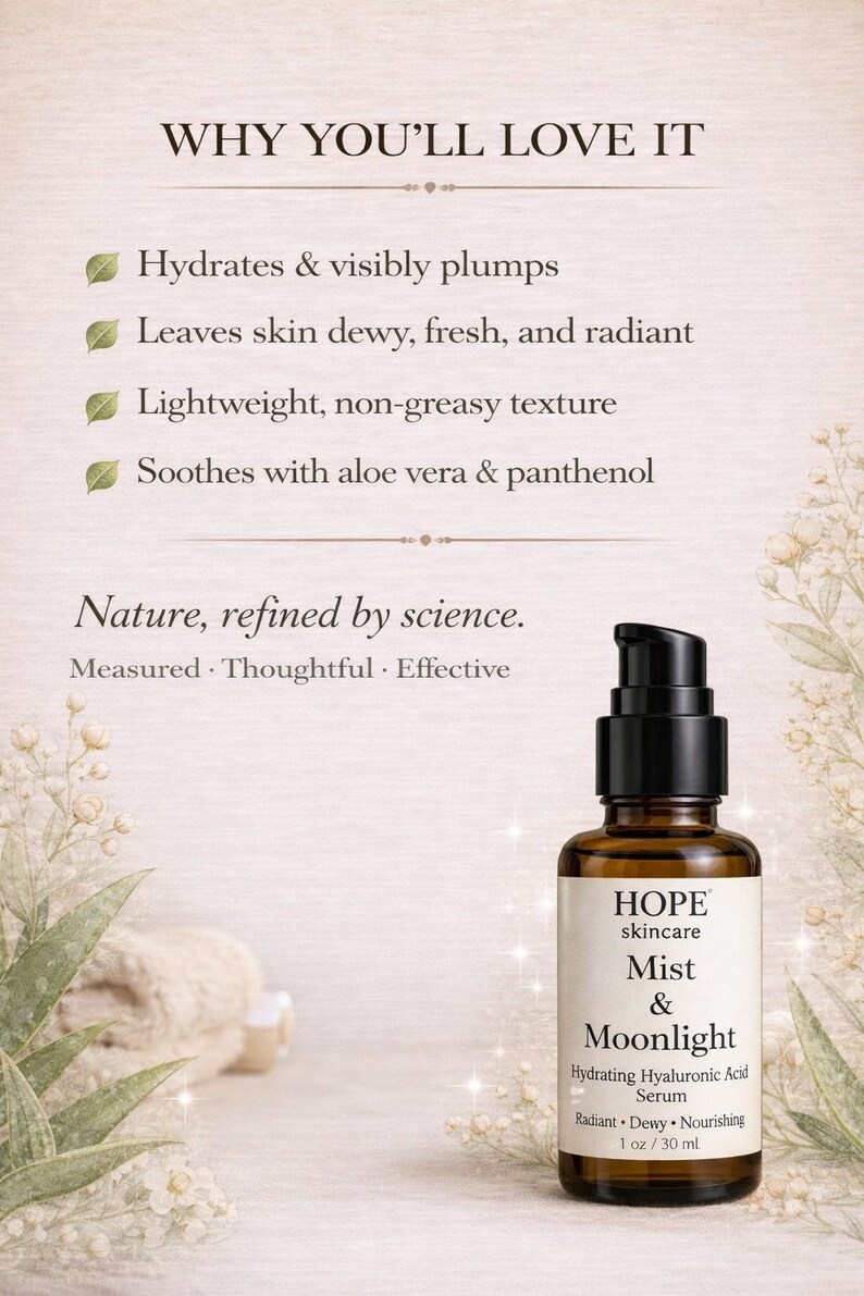 Mist & Moonlight – Hydrating Hyaluronic Acid Serum | Dewy, Lightweight Facial Hydration (1 oz) image 4