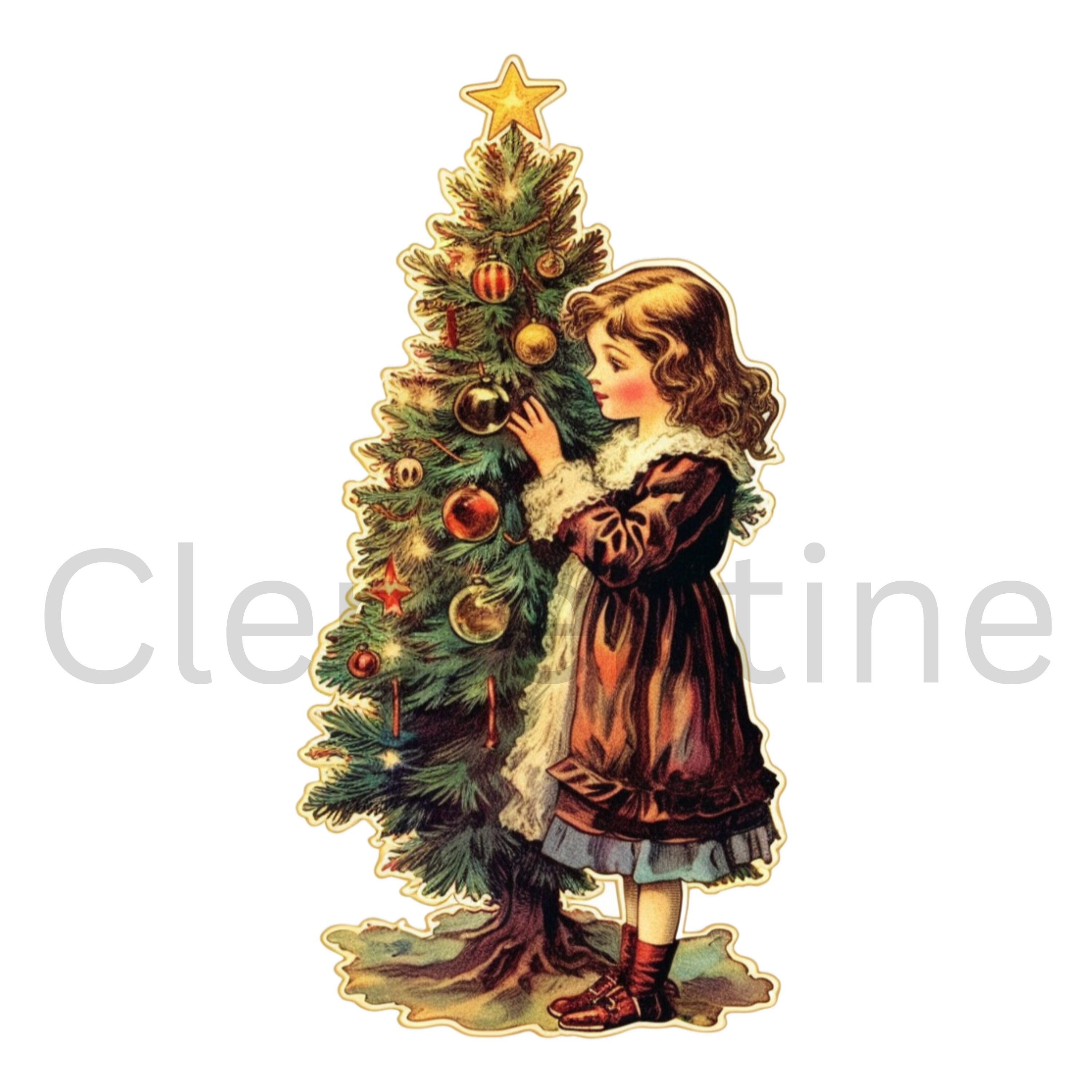 Vintage Christmas Tree Clipart PNG Christmas Digital Etsy