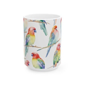 Colorful Parrot Ceramic Coffee Mug: Bird Lover Gift