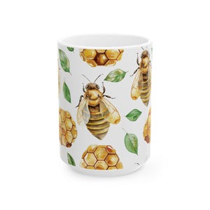 Bee Ceramic Mug: Nature Lover Coffee Cup, Bee Theme Kitchenware