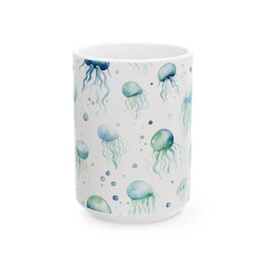 Whimsical Jellyfish Ceramic Mug - Ocean Lover Gift, Beach House Decor, Unique Coffee Cup, Nautical Homeware, Birthday Present