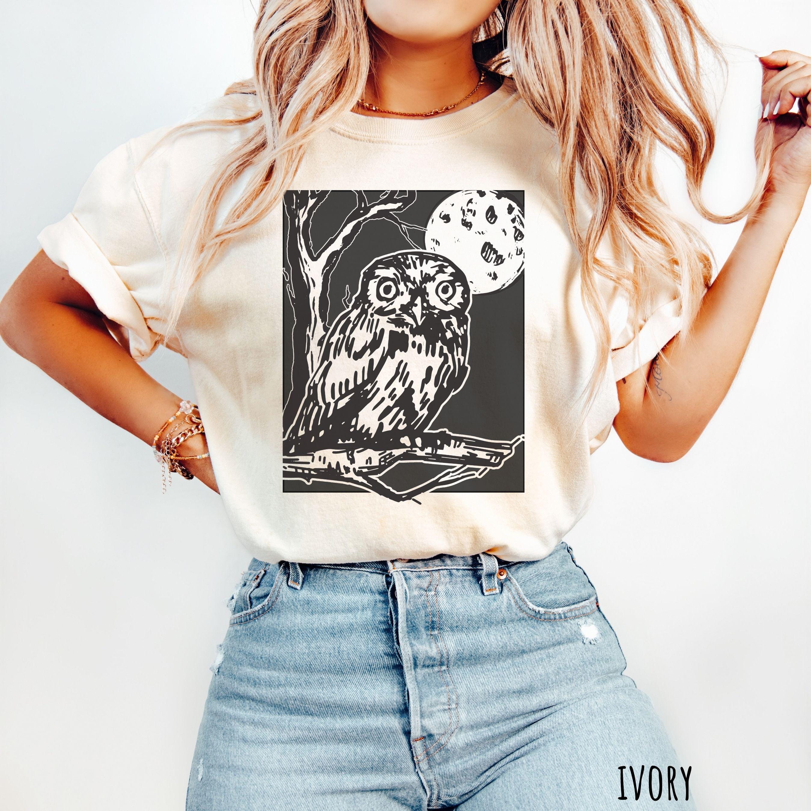 Owl Shirt, Spooky Shirt, Spooky Season, Nature Shirt, Block Print, Owl Lover, Gift for Owl Lover, Na