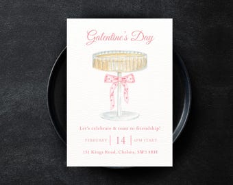 Galentine's Day Invitation | Girls Night Invitation | Template Printable Party Coquette Pink Bow Alternative Valentine's Day Cocktail Party
