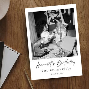 Plantilla de invitación con foto de cumpleaños personalizada / Invitación con foto / Invitación con foto personalizada / Marco Polaroid