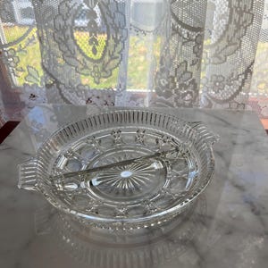 Vintage Federal Windsor Clear Glass Round Divided Dish