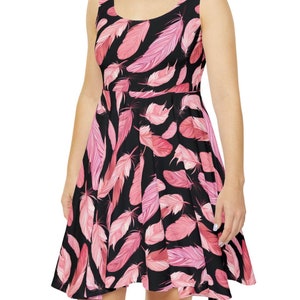 Pink Feather Print Dress: Sleeveless Black Casual Dress
