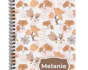 Personalized Floral Notebook, Custom Name Journal, Botanical Spiral Notebook