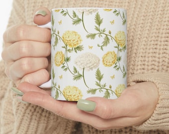 Blumen Ringelblume Keramik Kaffeetasse, botanische Teetasse