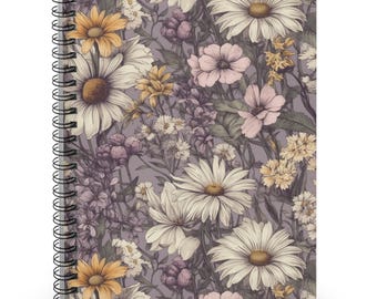 Vintage Floral Spiral Notebook: Retro Ruled Line Journal