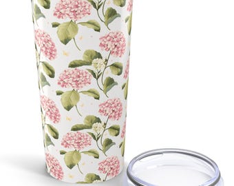 Floral Hydrangea Tumbler: Elegant Stainless Steel Travel Mug, 20oz