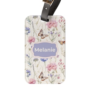 Personalized Floral Luggage Tag: Acrylic Travel Accessory with Leather Strap