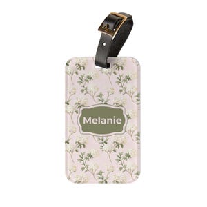 Personalized Floral Luggage Tag, Custom Name, Acrylic Travel Accessory