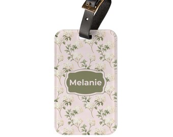 Personalized Floral Luggage Tag, Custom Name, Acrylic Travel Accessory