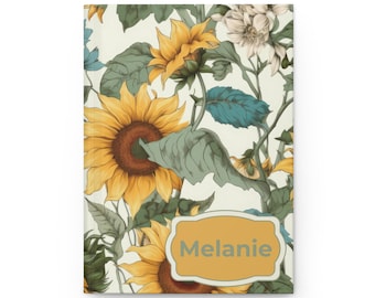 Sunflower Floral Hardcover Journal, Personalized Writing Notebook