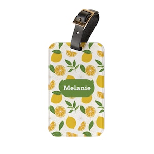 Lemon Print Luggage Tag: Personalized Acrylic Bag Tag with Leather Strap