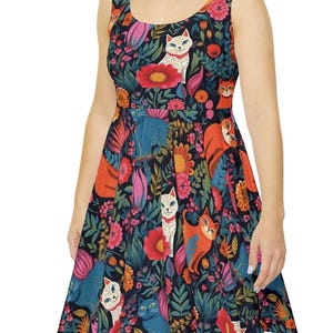 Cat Print Sleeveless Dress: Quirky Feline Circle Hem Dress immagine 1