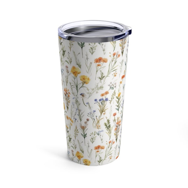 Floral print tumbler, Wildflowers Tumbler, Cottagecore travel mug