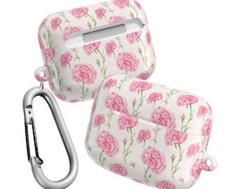 Pink Carnation Floral AirPod Case - Elegant Polycarbonate Accessory