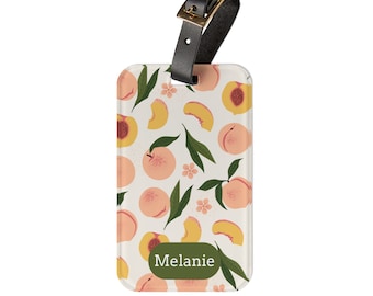 Etiqueta de equipaje personalizada de melocotón, etiqueta de acrílico para bolsa de viaje, nombre personalizado