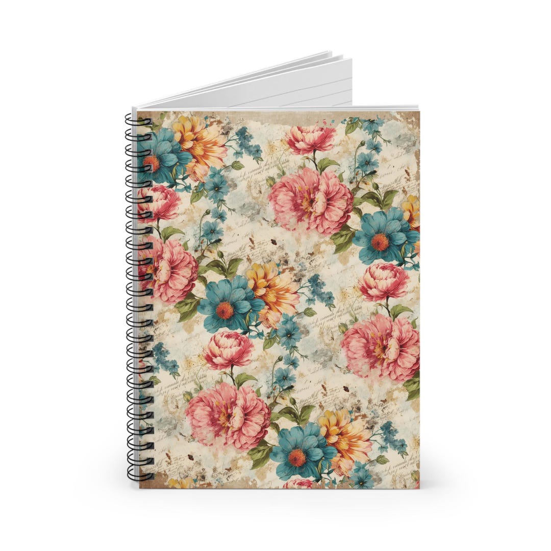 Vintage Floral Spiral Notebook: Retro Ruled Line Journal - Etsy