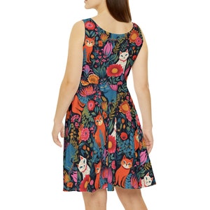 Cat Print Sleeveless Dress: Quirky Feline Circle Hem Dress immagine 2