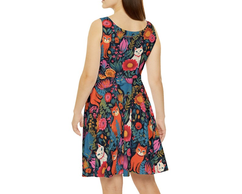 Cat Print Sleeveless Dress: Quirky Feline Circle Hem Dress immagine 2