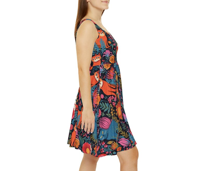 Cat Print Sleeveless Dress: Quirky Feline Circle Hem Dress immagine 4