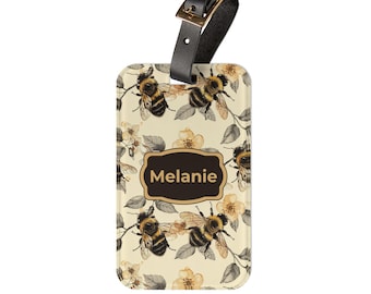 Personalized Bee Luggage Tag, Floral Travel Accessory