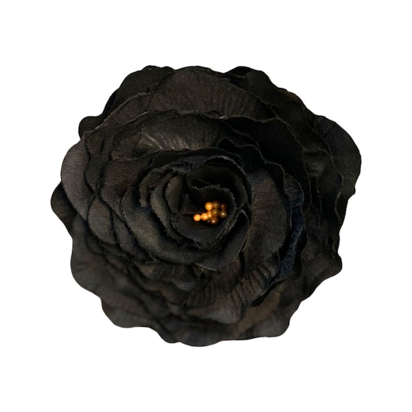 Silk Flower Brooch Pin, Black flower brooch, Botanical Brooch, Blossom Badge, Destination Wedding