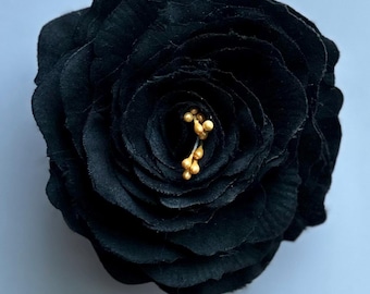 Black Silk Flower Brooch: Elegant Blossom Pin