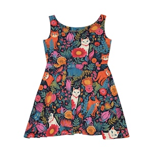 Cat Print Sleeveless Dress: Quirky Feline Circle Hem Dress immagine 6