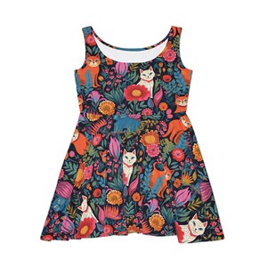 Cat Print Sleeveless Dress: Quirky Feline Circle Hem Dress immagine 5