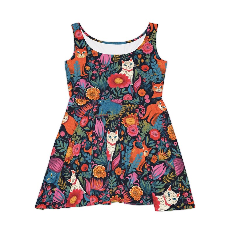 Cat Print Sleeveless Dress: Quirky Feline Circle Hem Dress immagine 5