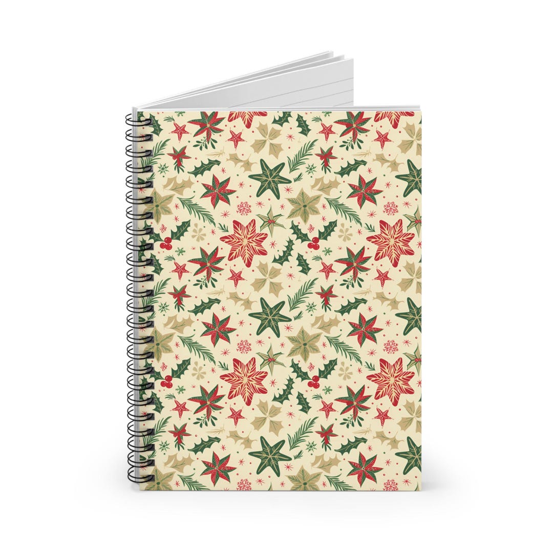 Vintage Christmas Holiday Print Spiral Notebook - Ruled Line, Festive ...
