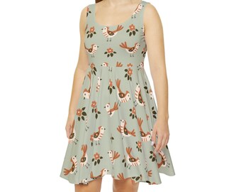 Women's Dresses, Bird print  dress, Spring dress, Dresses for women XS to 2XL