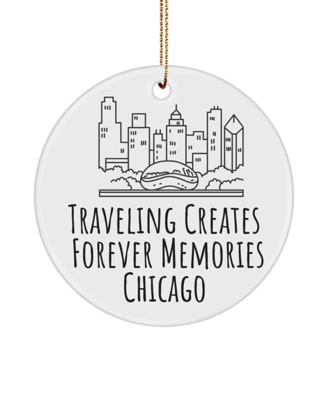 Chicago Travel Ornament, Chicago Memories, Gift Tag for Chicago Trip