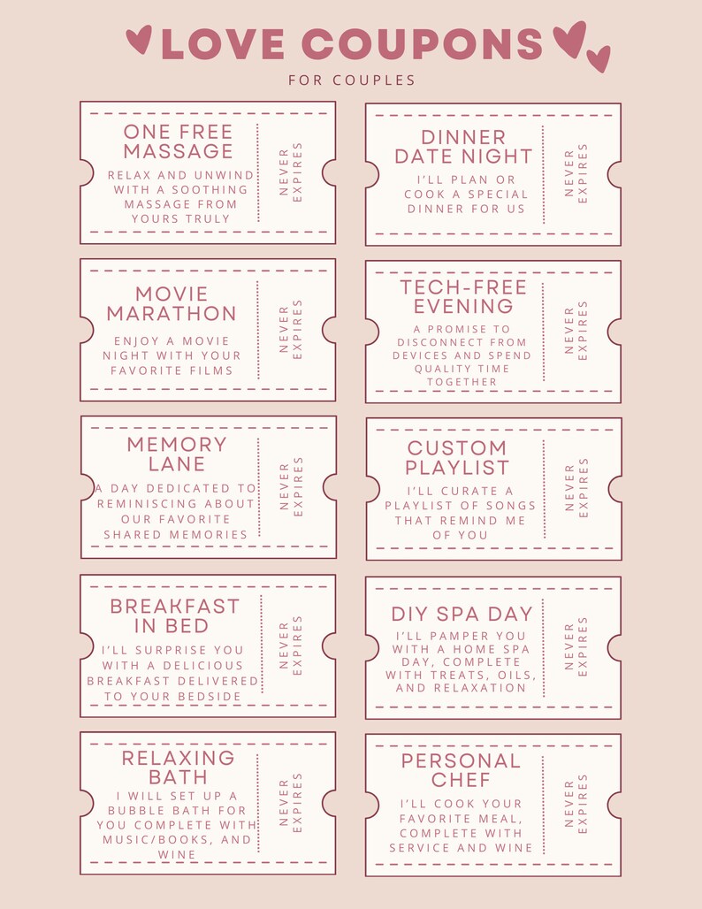 Printable Love Coupons For Couples Etsy Printable Love Coupons For Couples Etsy