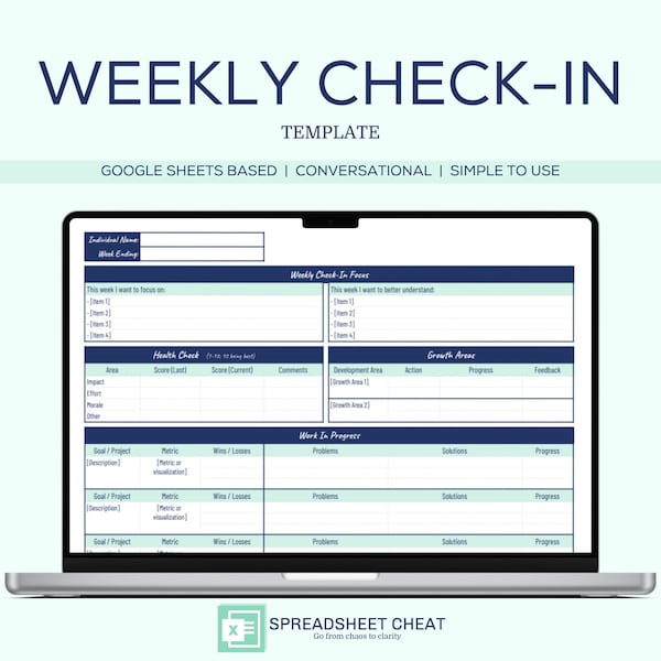 Weekly Team Member Check-In Template for Google Sheets, Weekly Check-In Spreadsheet, Team Member Management, Leadership/Growth Spreadsheet