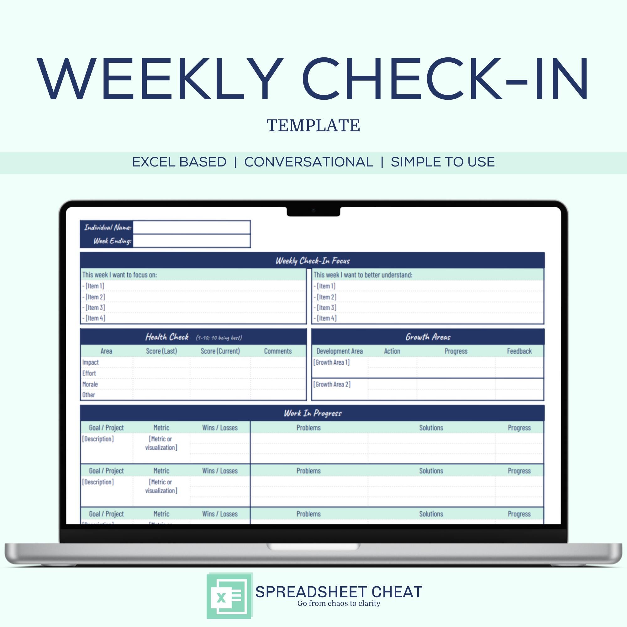 Visual Team Check In Weekly Team Check-in Template: Leadership Excel Spreadsheet (digital ...