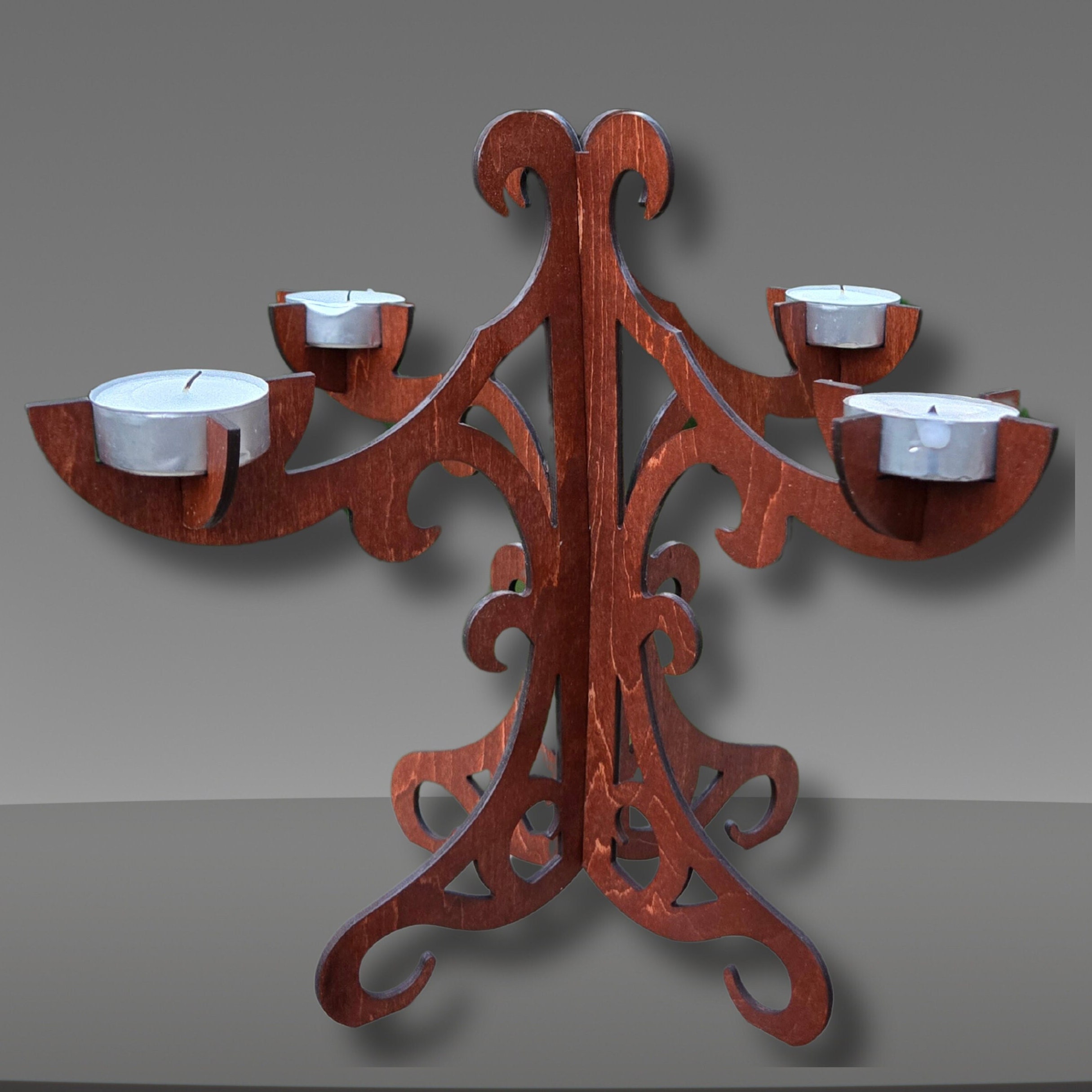 Laser Crafted Tealight Candelabra,Rustic Feel,16 Color Choices,Fits Any Decor,Boho Vibes,Handmade to Order,Tealights Included,Housewarming
