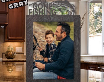 Rustic Wood Fishing Picture Frame: Outdoorsman Cabin Decor (4x6 or 5x7)