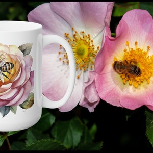 Bee and Flower Mug: Whimsical Blooms, Nature Lover Gift (15oz)
