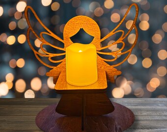 Wood Angel Tealight Holder,Laser Crafted,Angel with Wings,16 Color Choices,Mix and Match,Great Holdiay Gift,Angels Aren&#39;t Just for Christmas