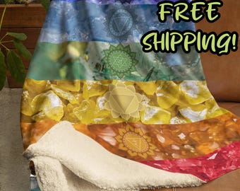 Chakra Crystal Fleece Sherpa Blanket: Bohemian Meditation Throw