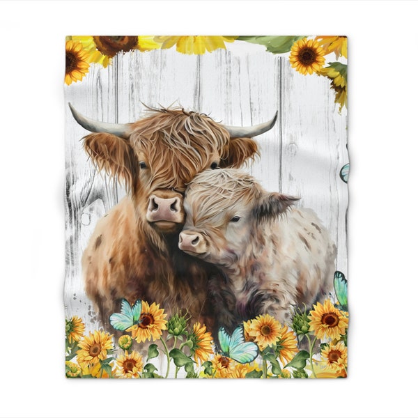 Cow and Sunflower Throw,Blanket,Highland Cow,Sunflowers,Black and White Cow,10 Design Choices,50" x 60",Soft Fleece,Anti Pill,Machine Wash