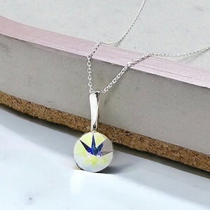 Aurora borealis . Swarovski crystal necklace . Minimalist necklace . Sterling silver . Bridal necklace . Crystal pendant necklace
