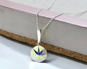 Collar de cristal de Swarovski Aurora Borealis, colgante de plata de ley