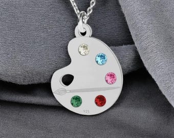 Collar de cristales de Swarovski - Collar de paleta - Colgante de plata de ley en varios colores